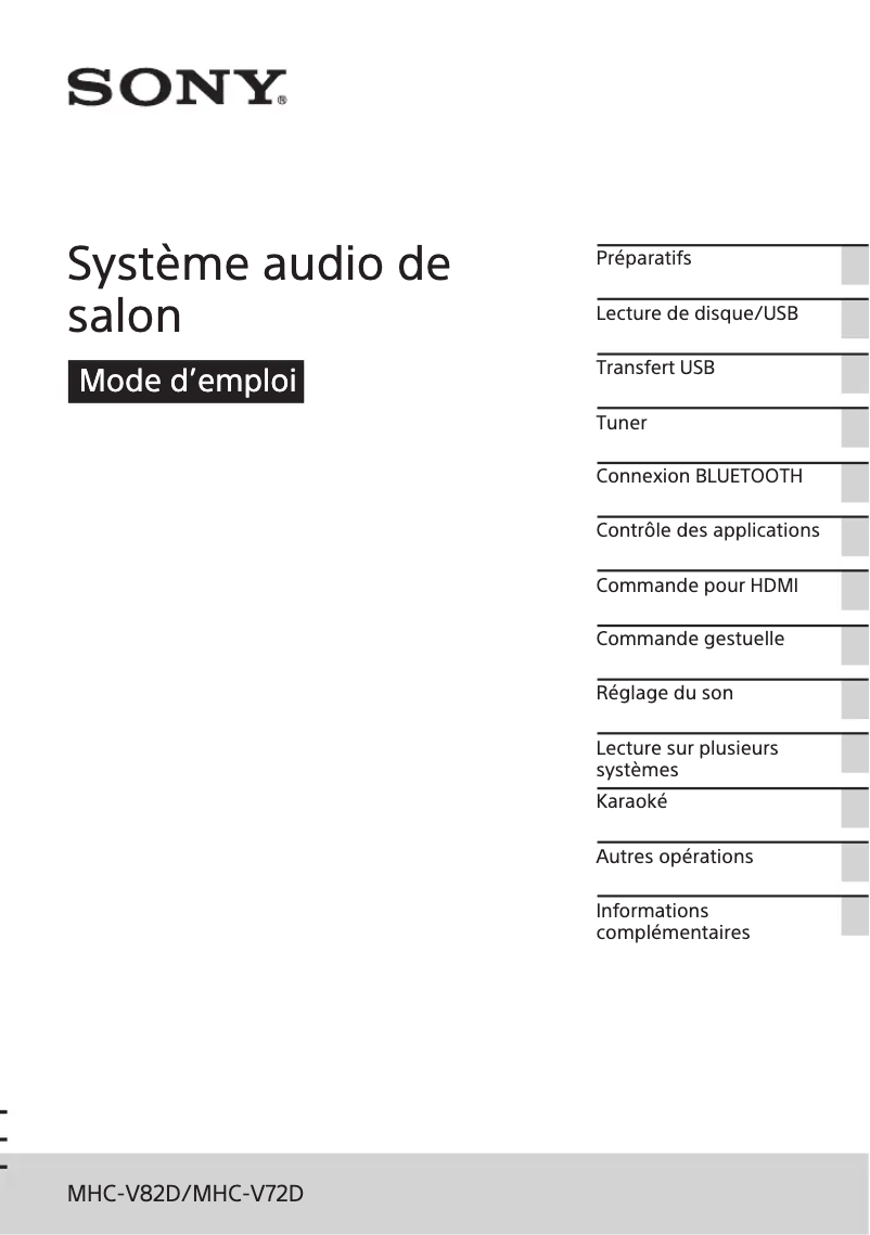 Page 1 de la notice Manuel utilisateur Sony MHC-V72D