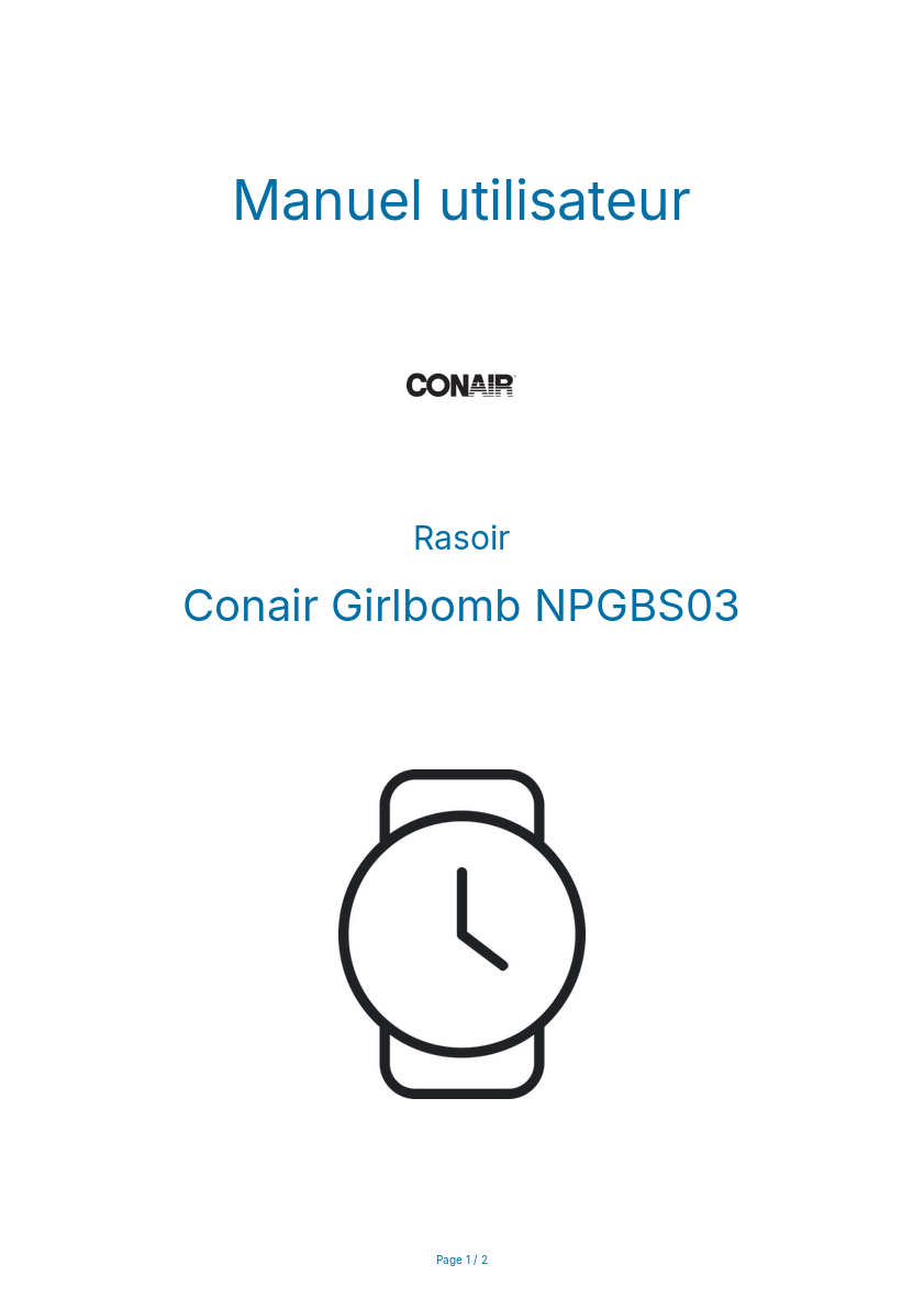 Page n°1 - Manuel utilisateur Conair Girlbomb NPGBS03