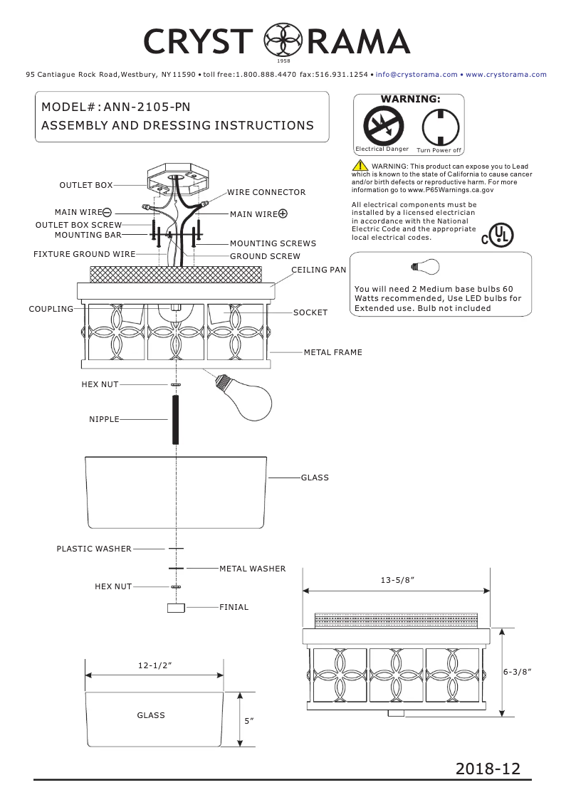 Página 1 del manual Manual de usuario Crystorama Anniversary ANN-2105-PN