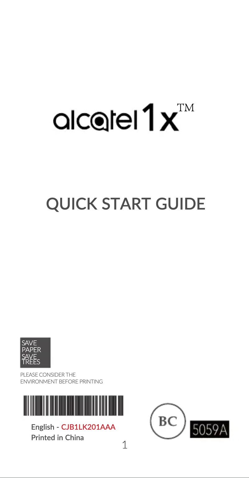 Page n°1 - Guide de démarrage rapide Alcatel 1X