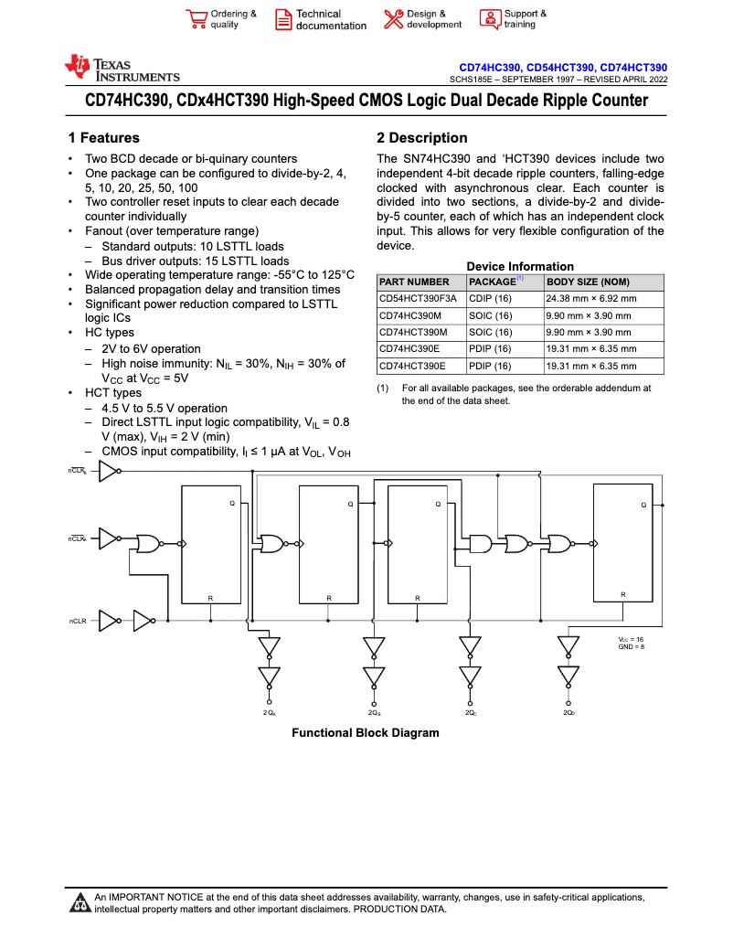 Page 1 de la notice Manuel utilisateur Texas Instruments CD74HCT390E