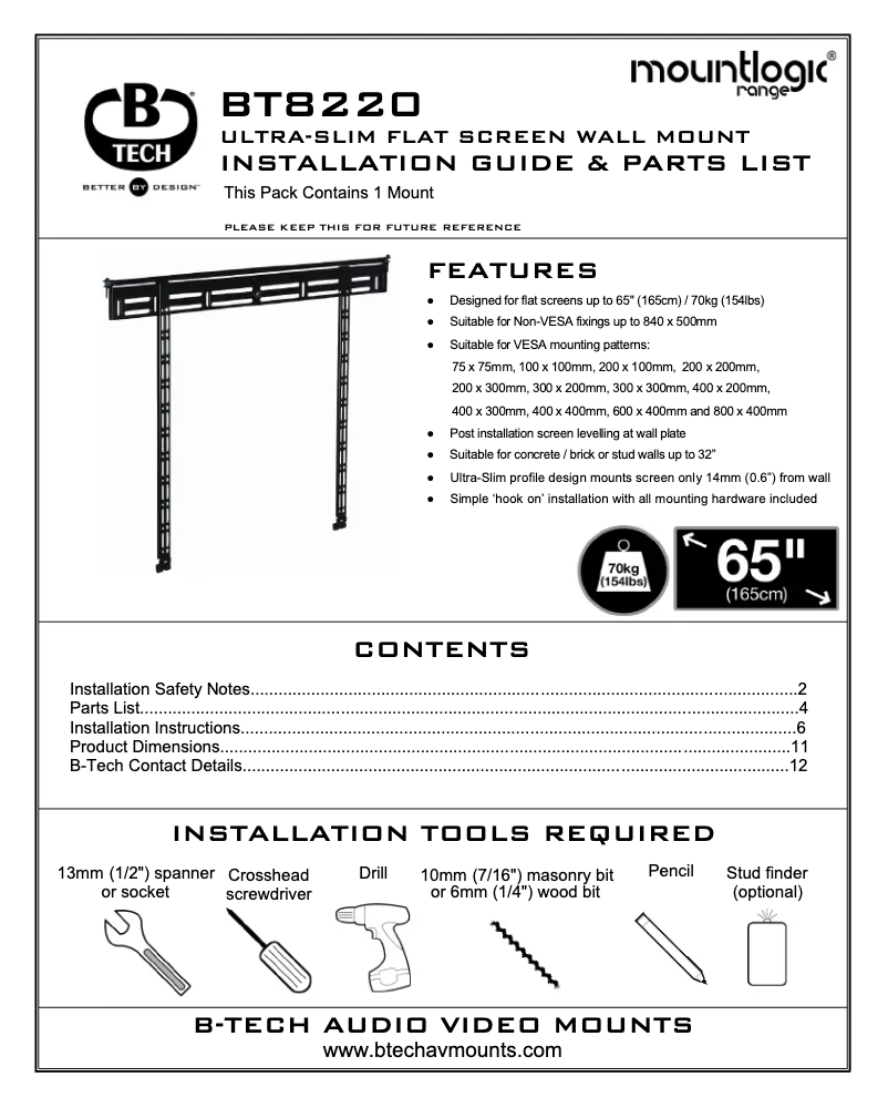 Page 1 de la notice Manuel utilisateur B-Tech BT8220