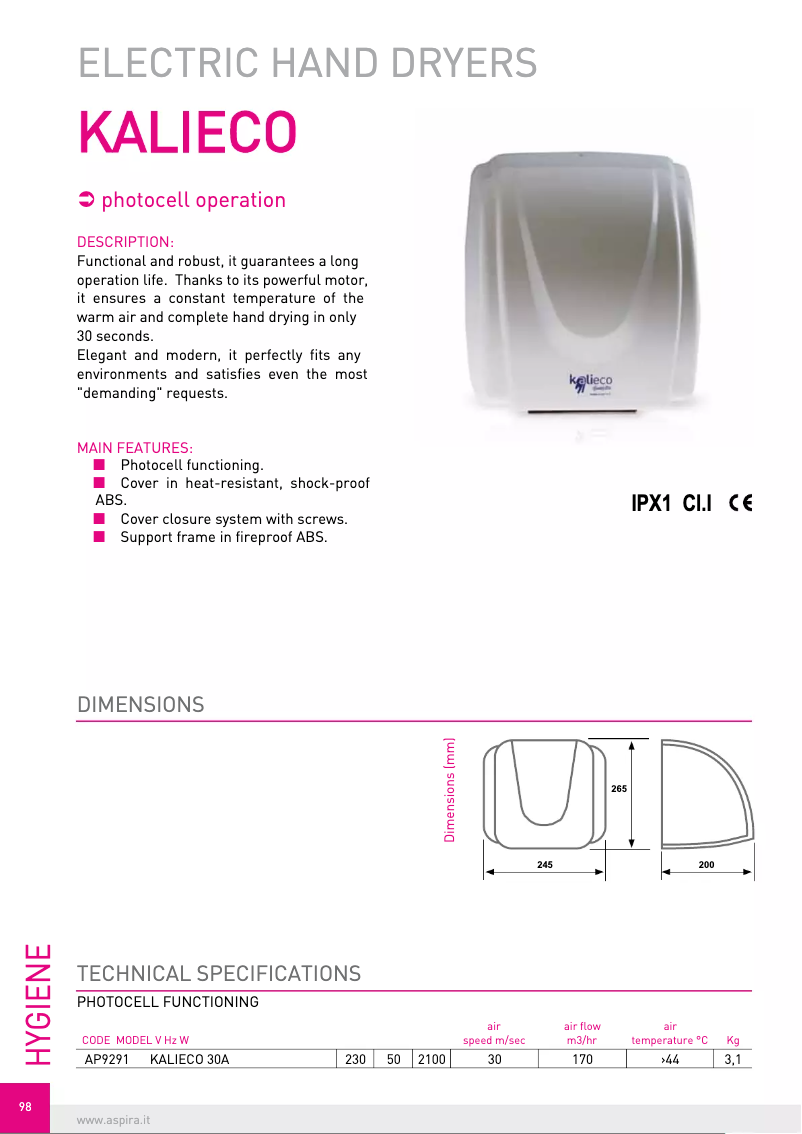 Image de la première page du manuel de l'appareil KALIECO