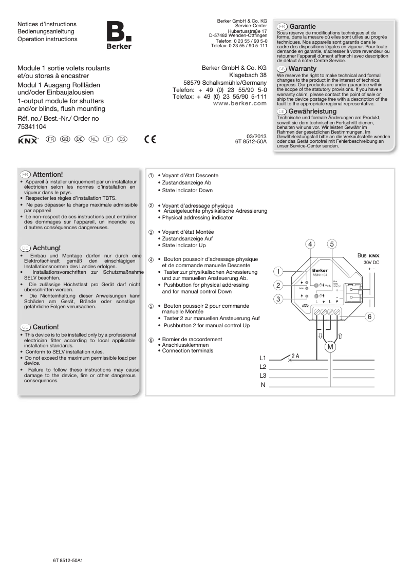 Page 1 de la notice Manuel utilisateur Berker 75341104